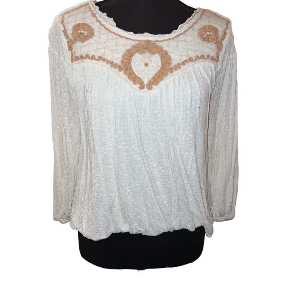 Free People Women's Cream and Tan Top